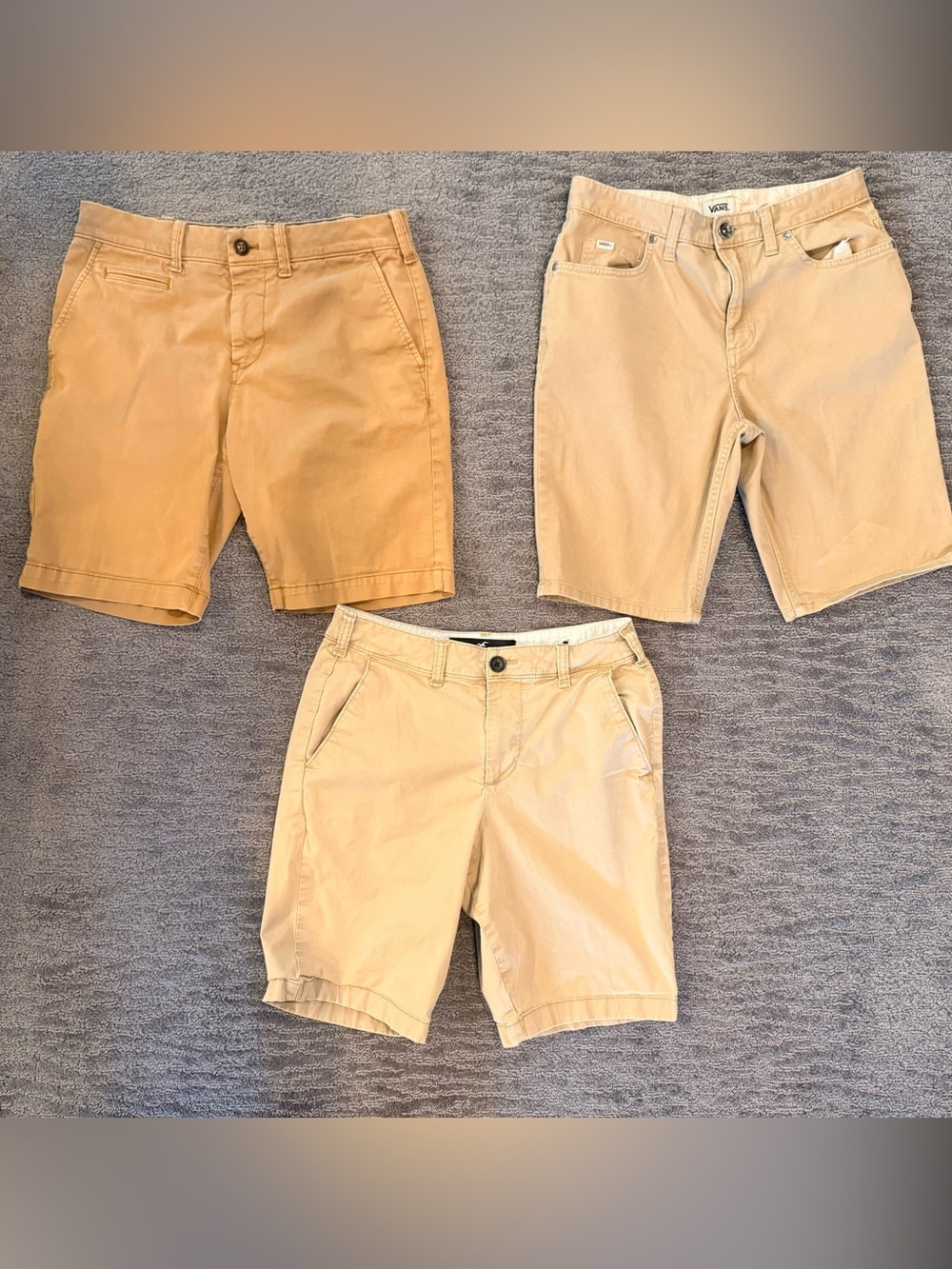 Bundle of Men's Khaki Flat Front Shorts - Brands are Hollister, Vans and Express